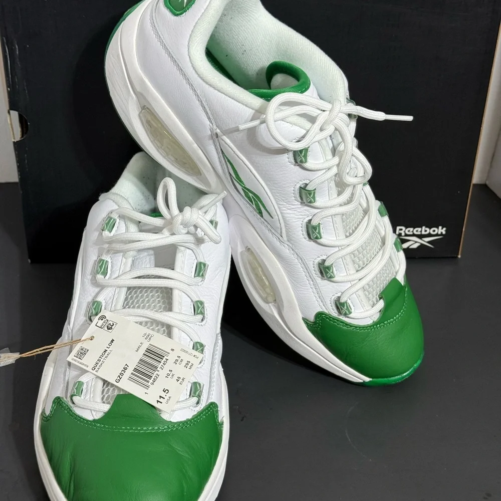 Reebok Question Low Green Toe White Leather Mens 11.5 w/box - Picture 1 of 15
